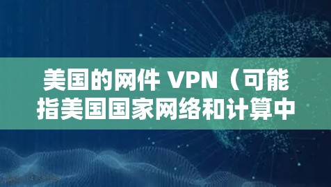 美国的网件 VPN（可能指美国国家网络和计算中心，即NSA的VPN项目）可能是指美国国家安全局（NSA）在某些特定领域进行的网络加密和通信项目。这些项目通常涉及加密通信、网络安全、隐私保护等方面