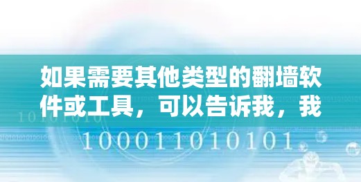 如果需要其他类型的翻墙软件或工具，可以告诉我，我可以为你提供更详细的建议！